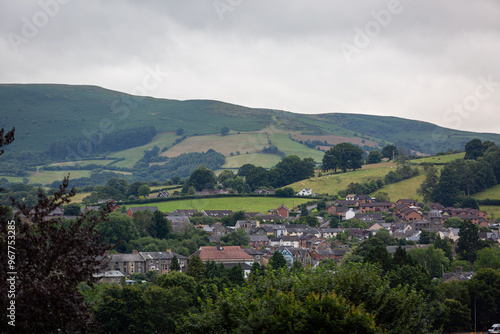 View of Builth Wells and the surrounding hills, Image shows a small Welsh town near the Royal Welsh showground in central Wales photo