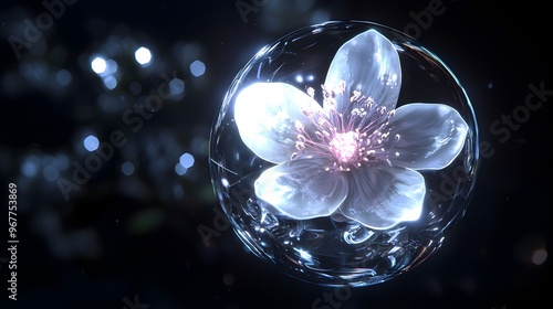 Glowing Futuristic Orb with Radiant Petals against Dark Background