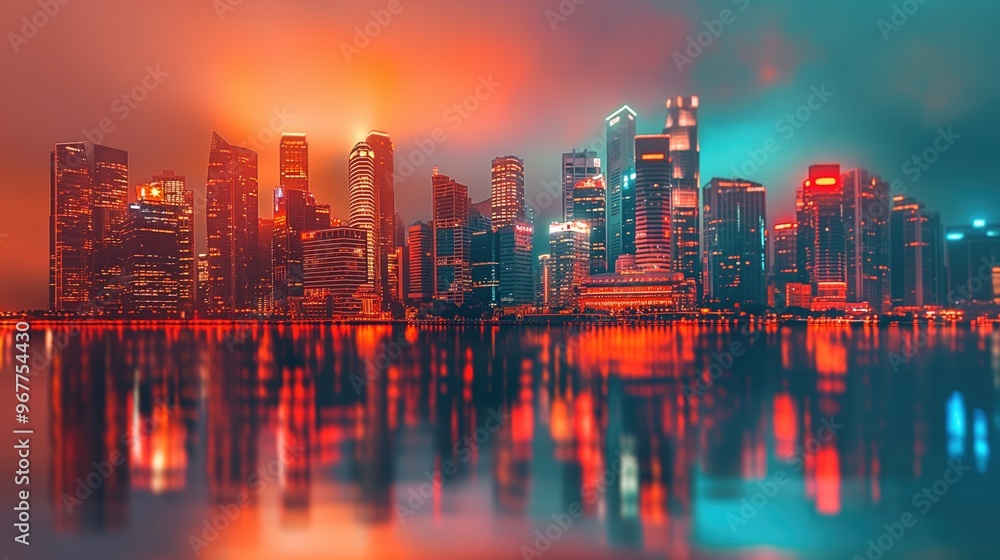 Obraz premium Vibrant City Skyline Reflection