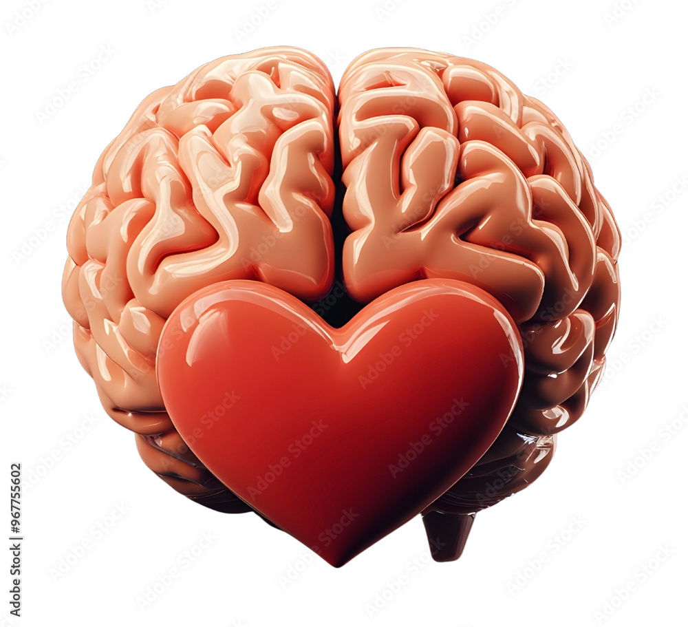 Empathetic 3D Brain and Heart Icon Representing Emotional Support Empathetic 3D Brain and Heart Icon Representing Emotional Support