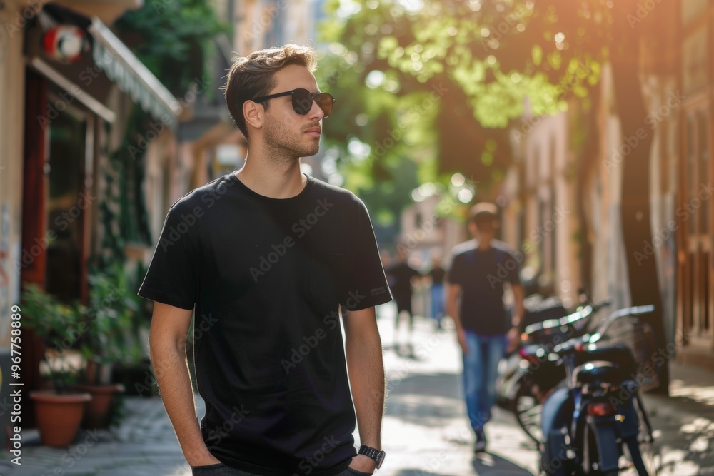 Young Model Shirt Mockup, Boy wearing black t-shirt on street in daylight, Shirt Mockup Template on hipster adult for design print, Male guy wearing casual t-shirt mockup placement Young Model Shirt Mockup, Boy wearing black t-shirt on street in daylight, Shirt Mockup Template on hipster adult for design print, Male guy wearing casual t-shirt mockup placement