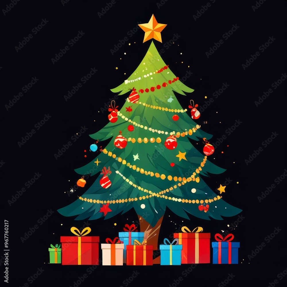 Elegant Christmas tree with gifts on matte background for stylish holiday cards Elegant Christmas tree with gifts on matte background for stylish holiday cards