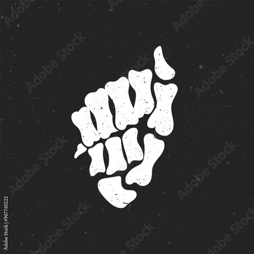 Skeleton hand is clenched into a fist. Vector clip art illustration and grunge texture.