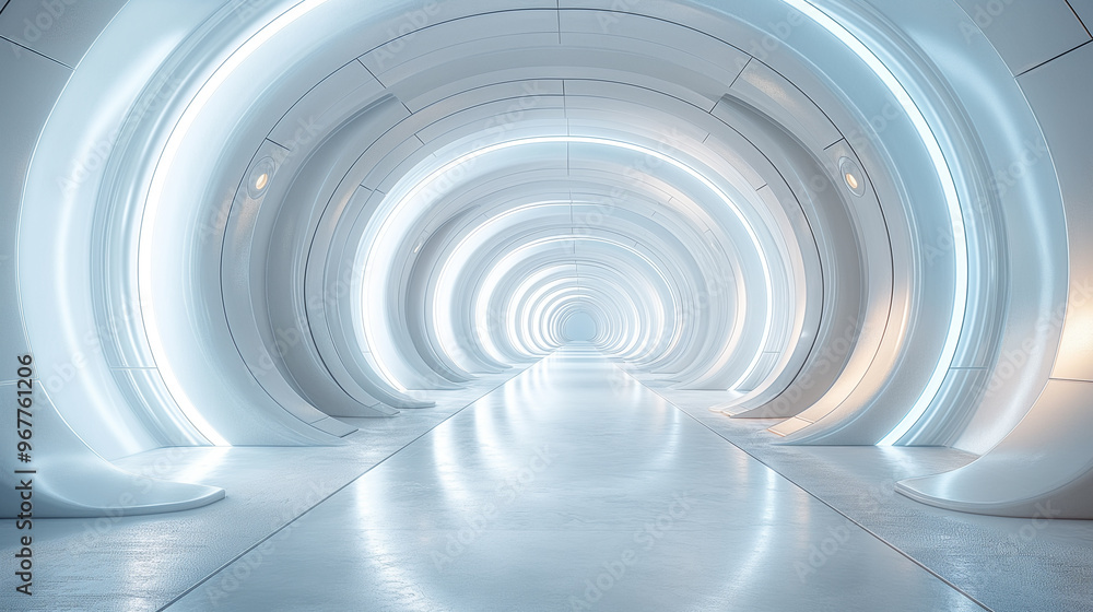 Obraz premium Abstract spiral tunnel with light trails and circular patterns.