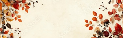 Autumn Leaves Border with Neutral Background for Seasonal Cards