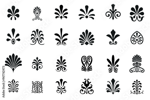 Set of decorative elements in the shape of a palmette
