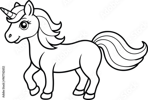 A cute unicorn vector line art illustration