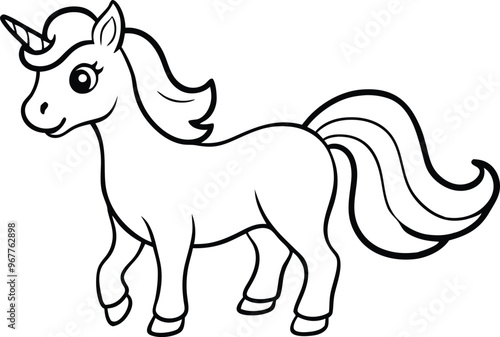 A cute unicorn vector line art illustration