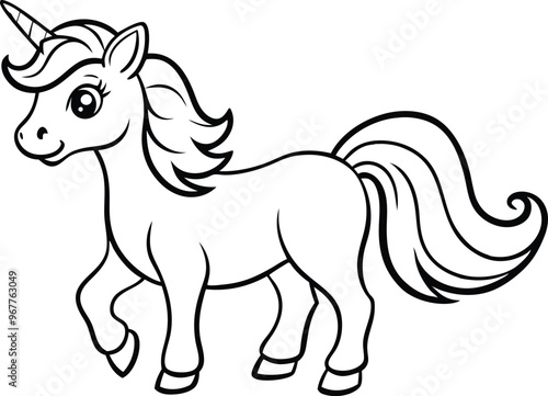 A cute unicorn vector line art illustration