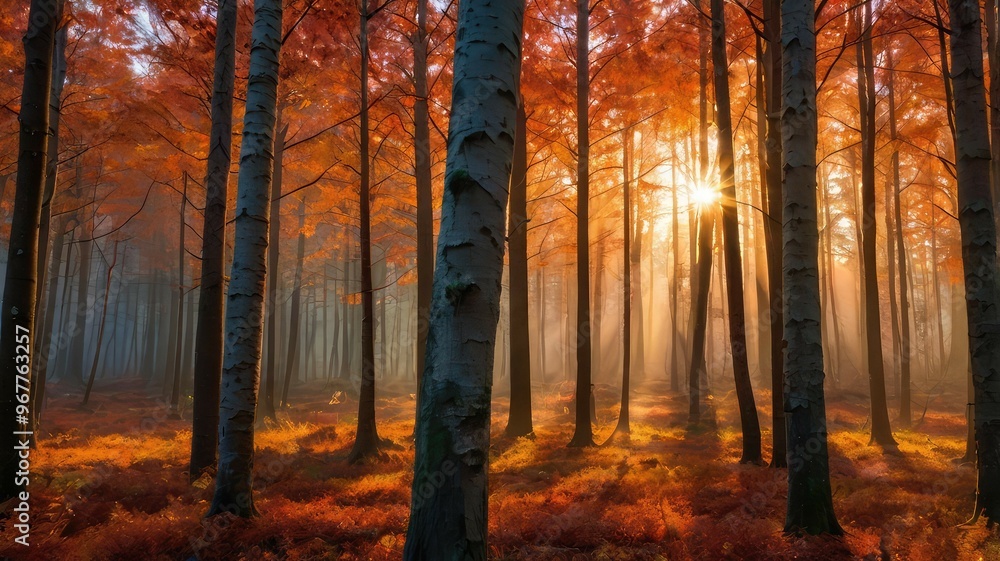 Fototapeta premium radiant sunset: a symphony of colors in nature's tranquility