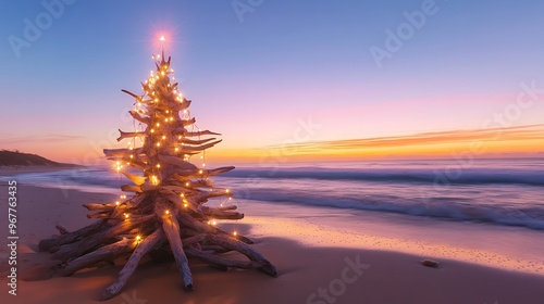 Christmas Tree on the Beach at Sunrise