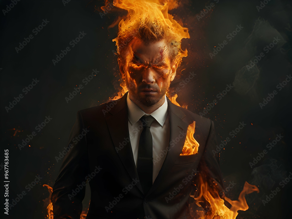 Fototapeta premium Desperate businessman in the fire