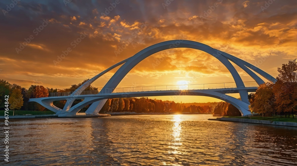 Fototapeta premium radiant sunset: a symphony of colors in nature's tranquility