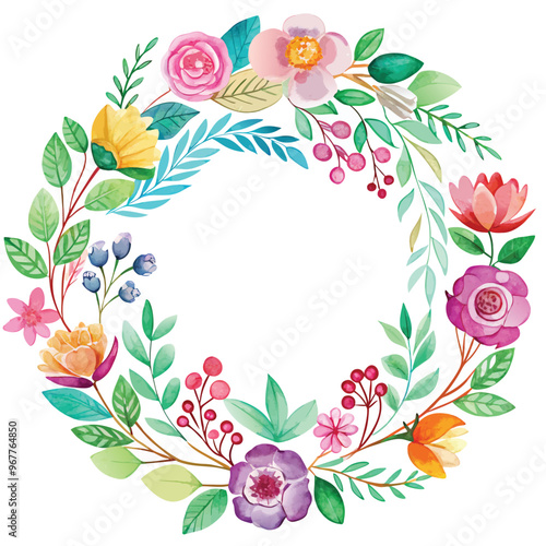 Watercolor Floral Wreath Vector Illustration Elegant and Detailed Design for Instant Download Artwork