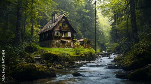 A Rustic Cabin Nestled in a Lush Forest