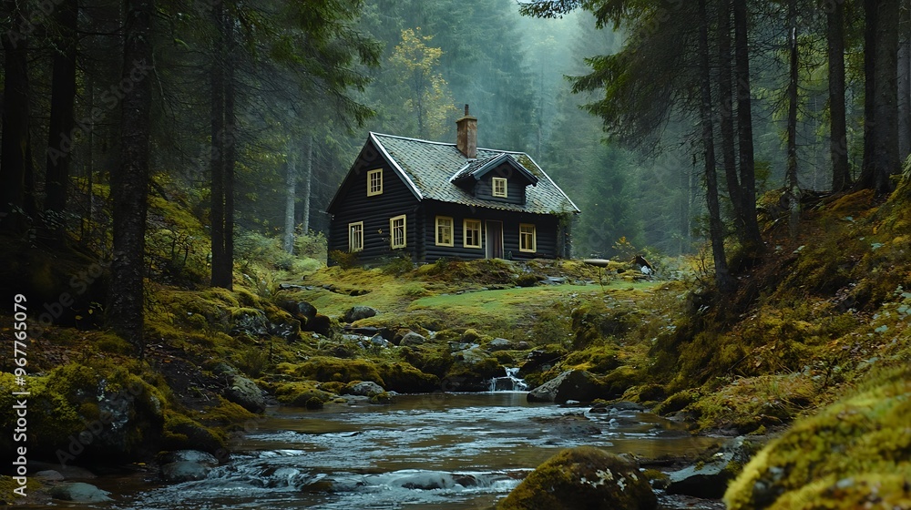 Secluded Cabin in a Misty Forest Secluded Cabin in a Misty Forest