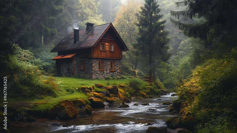 Secluded Cabin in a Misty Forest Secluded Cabin in a Misty Forest