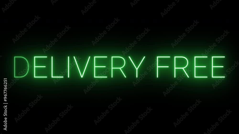 Flickering neon green glowing delivery free text animated on black background Flickering neon green glowing delivery free text animated on black background