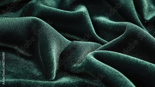 A detailed shot of a velvety surface in a dark green hue, showcasing the plush texture and depth of the fabric