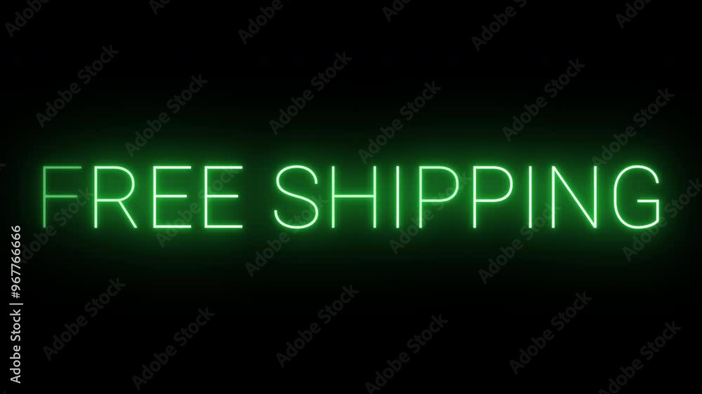 Flickering neon green glowing free shipping text animated on black background Flickering neon green glowing free shipping text animated on black background