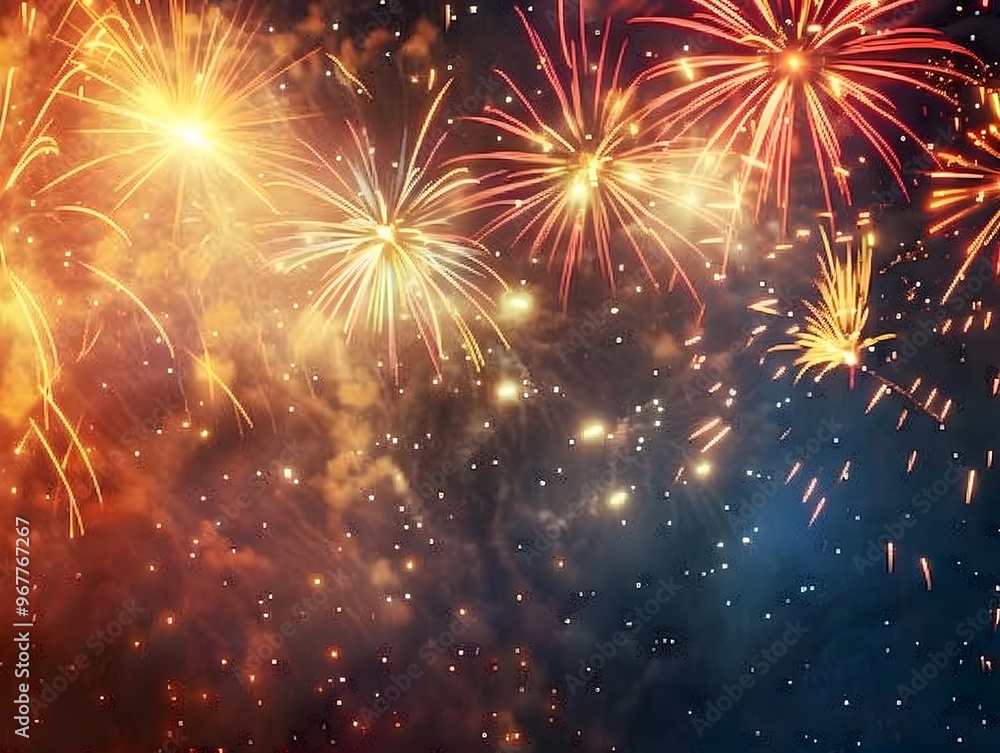 Fototapeta premium Colorful Fireworks Explosions Lighting Up the Night Sky in a Dazzling Celebratory Display