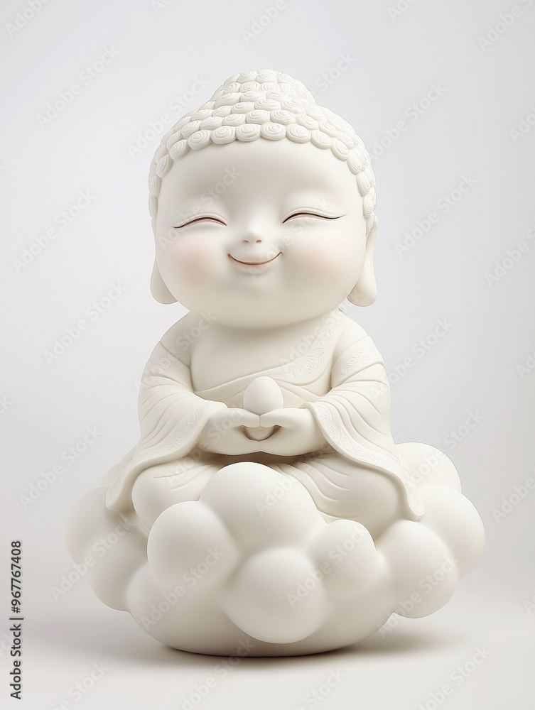 Cute round stylise Buddha statue isolated on white background, Vesak day Cute round stylise Buddha statue isolated on white background, Vesak day