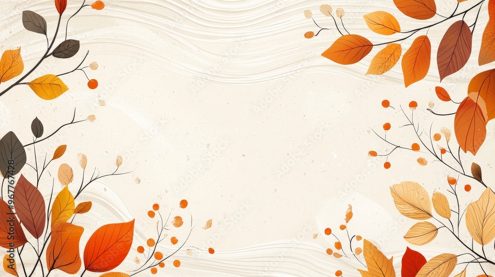 Autumn Leaves Border with Neutral Background for Seasonal Cards Autumn Leaves Border with Neutral Background for Seasonal Cards