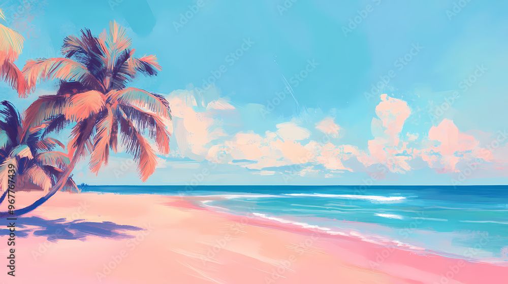 Pastel colors of tropical beach drawing background. summer holiday and travel vacation concept. generative ai. Summer Beach. Illustration Pastel colors of tropical beach drawing background. summer holiday and travel vacation concept. generative ai. Summer Beach. Illustration