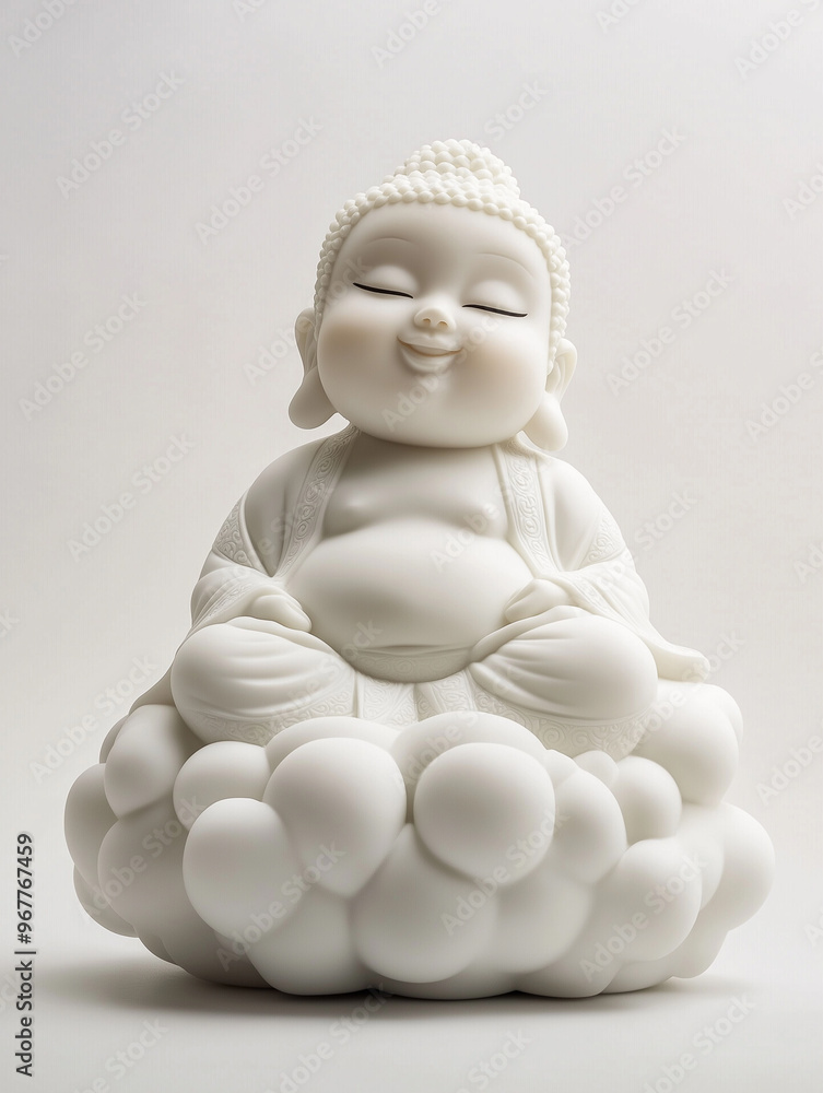 Cute round stylise Buddha statue isolated on white background, Vesak day Cute round stylise Buddha statue isolated on white background, Vesak day