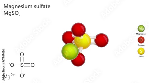 The video shows the 2d structure and 3d model of Magnesium sulfate molecule. MgSO4 is a magnesium salt having sulfate as the counterion. It has a role as an anticonvulsant, a cardiovascular drug photo