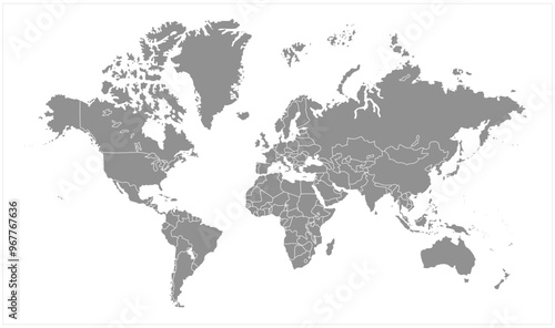 grayscale world map image, the outline of the world map, with white background, alpha, world map vector illustration, political world map