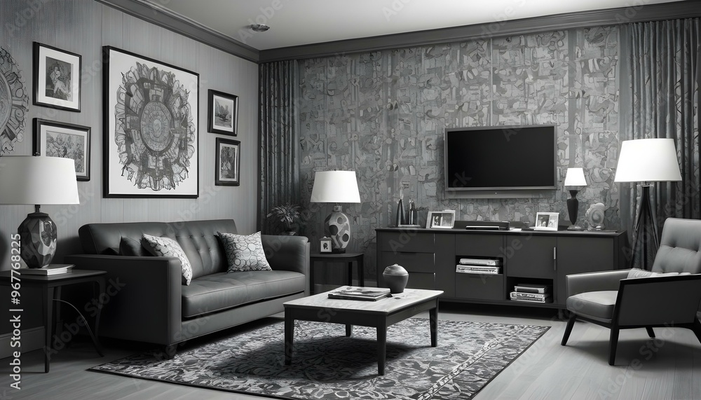 Fototapeta premium Photo interior modern design room 3d illustration;