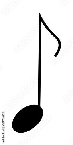 A single black musical note representing sound and music creation. Ideal for music education, sheet music, musicology, design elements, and digital media. Minimalist, clean, clear.