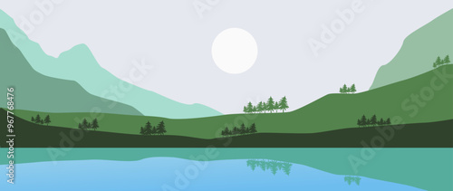 Vector illustration. Beautiful landscape. Pleasant shades of the illustration. Modern style. Suitable for screensaver.