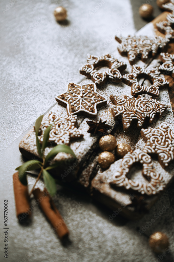 hand-decorated christmas cookies on a wooden background hand-decorated christmas cookies on a wooden background
