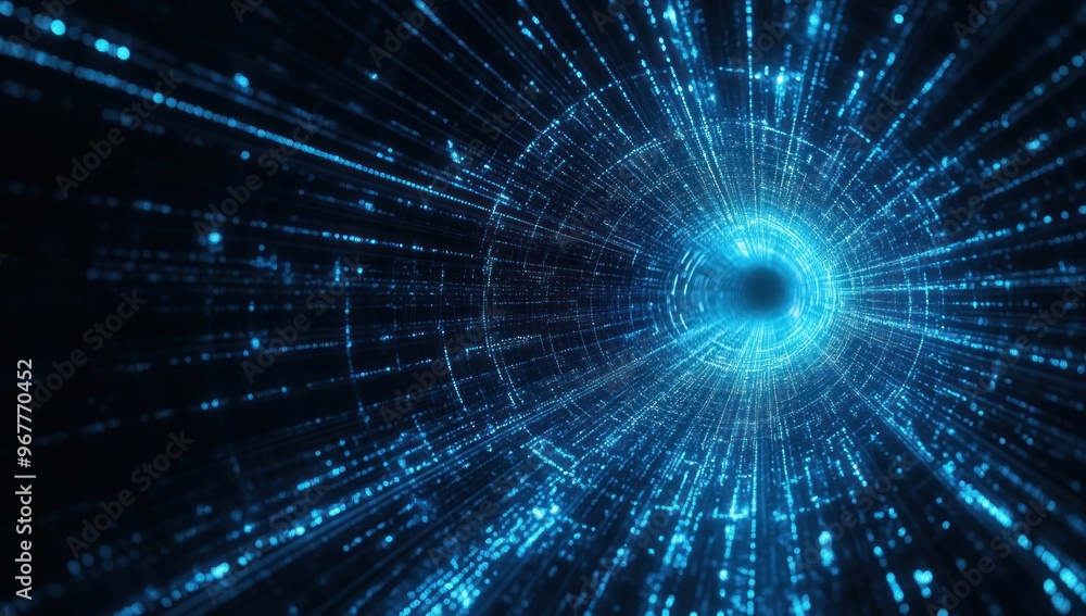 Blue Digital Tunnel with Glowing Lines Blue Digital Tunnel with Glowing Lines