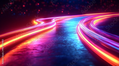 Abstract Neon Lights Trails Background.