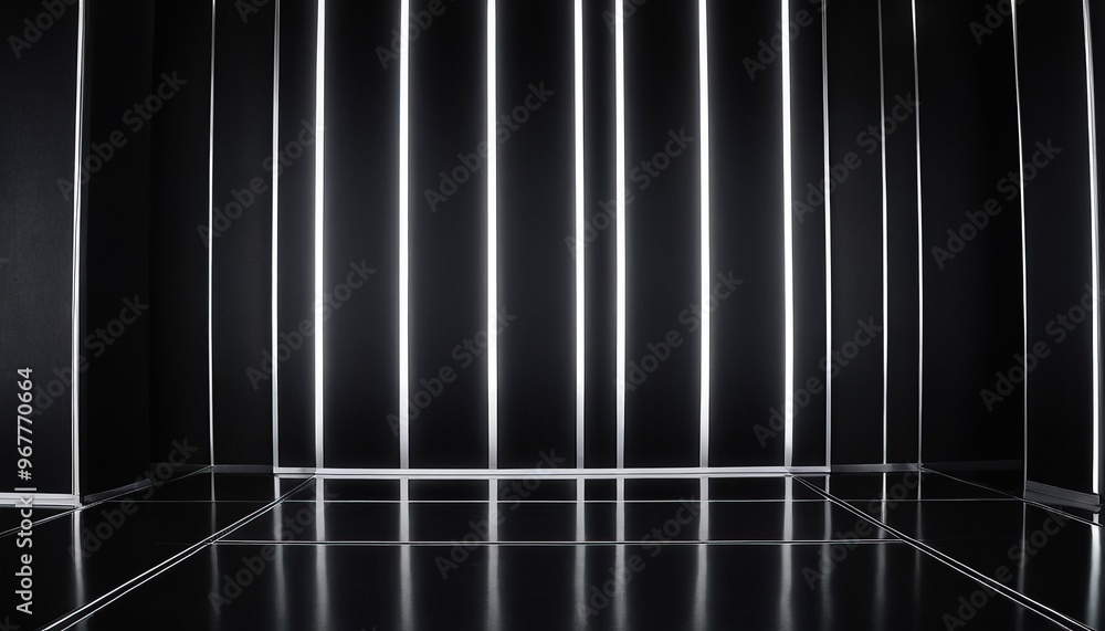 Obraz premium 3d render empty black and white room corridor perspective background with shiny reflection lights 81