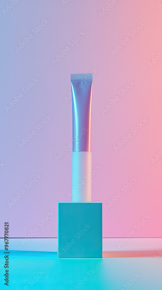 A sleek tube of cream stands elegantly on pastel gradient background, showcasing modern design and minimalism. soft colors create calming atmosphere, perfect for beauty products A sleek tube of cream stands elegantly on pastel gradient background, showcasing modern design and minimalism. soft colors create calming atmosphere, perfect for beauty products