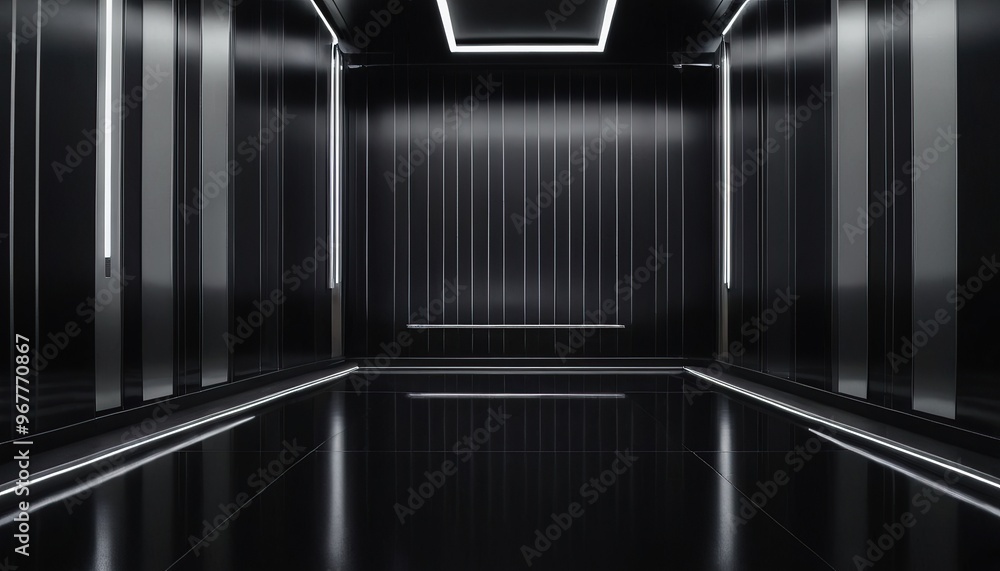 3d render empty black and white room corridor perspective background with shiny reflection lights 72 3d render empty black and white room corridor perspective background with shiny reflection lights 72