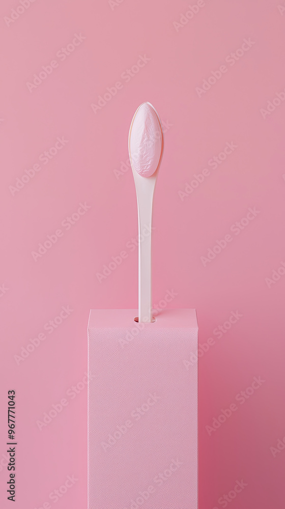 A minimalist pink background features spoon with dollop of cream, creating soft and inviting aesthetic. This image evokes sense of calm and simplicity A minimalist pink background features spoon with dollop of cream, creating soft and inviting aesthetic. This image evokes sense of calm and simplicity