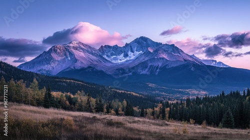 Majestic mountain landscape at dusk, showcasing natural beauty and serene atmosphere.