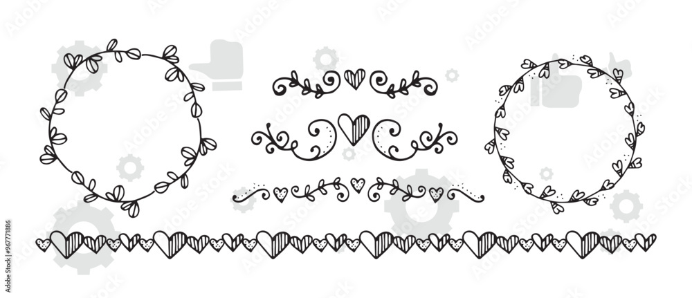 Obraz premium The set of hand drawn vector circular decorative elements for your design. Leaves, swirls, floral elements.