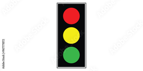 Traffic light sign. Icon stoplight in black rectangle on white background. Symbol regulate safety. Regulation and warning mark. Flat vector image. . Vector illustration.