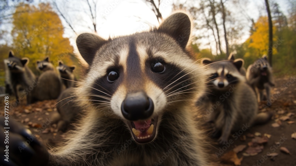 Close-up selfie portrait of a raccoon. Close-up selfie portrait of a raccoon.