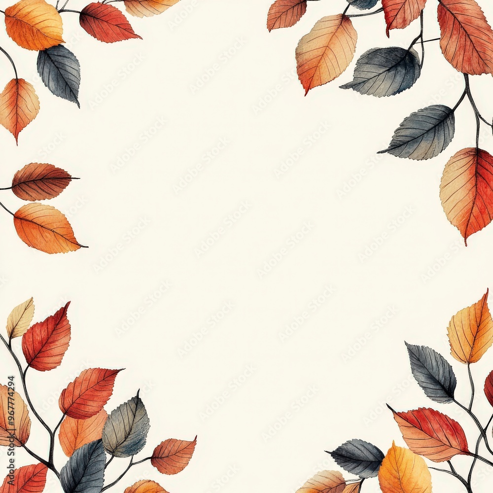 Fototapeta premium Autumn Leaves Border with Neutral Background for Seasonal Cards