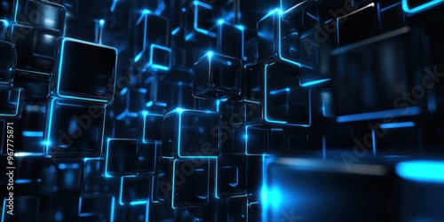 Abstract 3D Cube Pattern with Blue Glowing Lines