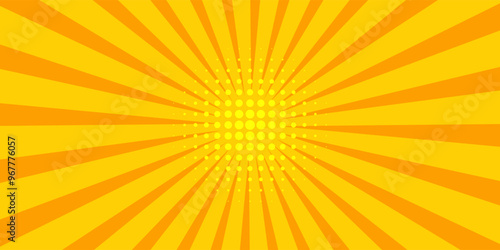 Yellow abstract background with light of sunburst. yellow starburst with halftone. sun ray retro background  modern