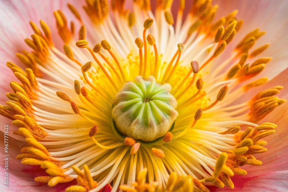 Close-Up Color Image Of An Opened Stoma, With The Flower'S Pistil And Stamens Visible. Close-Up Color Image Of An Opened Stoma, With The Flower'S Pistil And Stamens Visible.