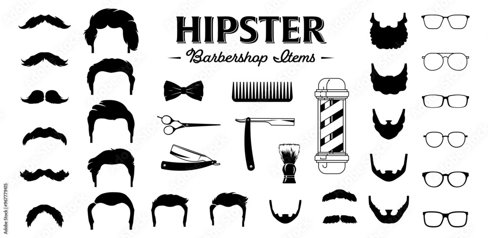Hipster barbershop icons. Silhouette icons. Vector Hipster barbershop icons. Silhouette icons. Vector